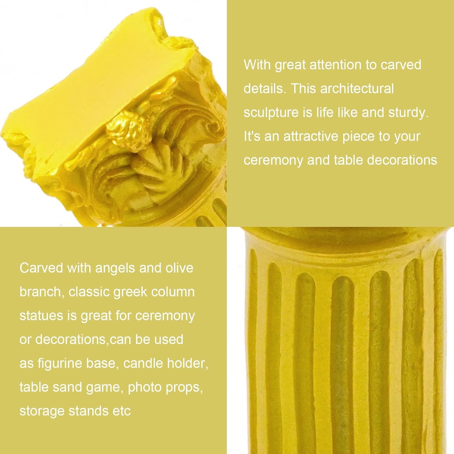 Saihisday Miniature Roman Pillar Columns - Resin Candle Holders for Wedding & Christmas Decor | Yellow, 5 Pcs