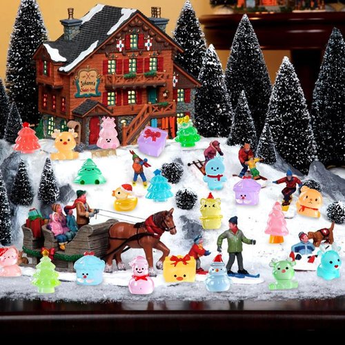 DIYDEC Mini Christmas Luminous Figurines - 40 Glow in The Dark Resin Miniatures for Holiday Decor