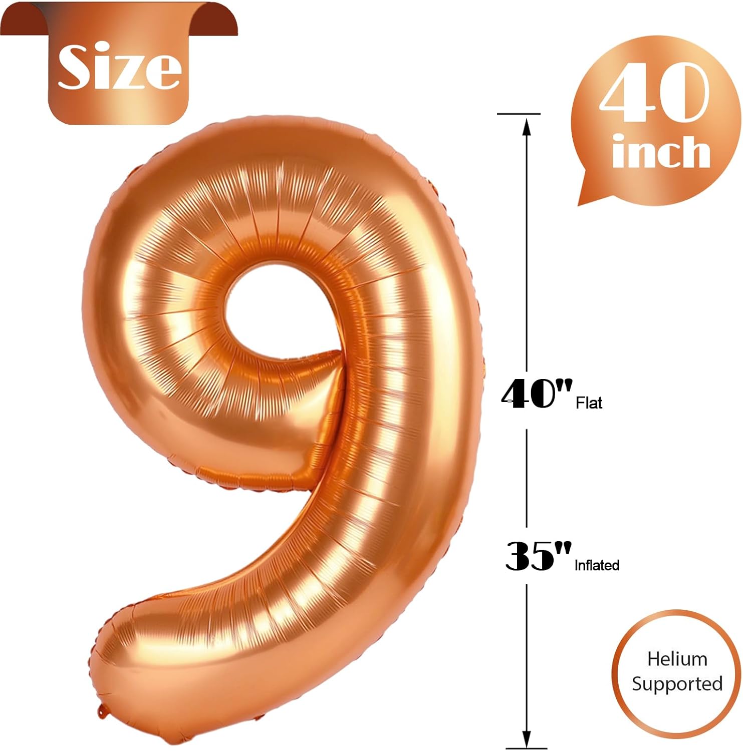 Orange Number 9 Balloon - 40 Inch Giant Foil Balloon for 9th Birthday Party Decorations