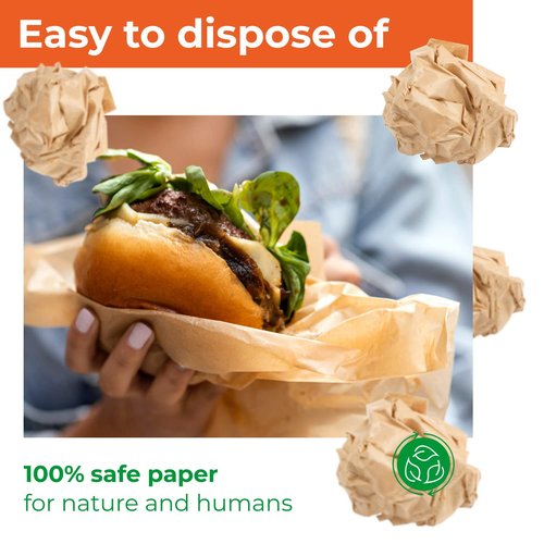 IDL Packaging 14" x 14" PFAS-Free Grease-Proof Paper Sheets, Pack of 1000, Natural Kraft - Microwave Safe Food Tray Liners - Grease-Absorbing Wrapping for Sandwiches, Cheeses, Hamburgers, etc.