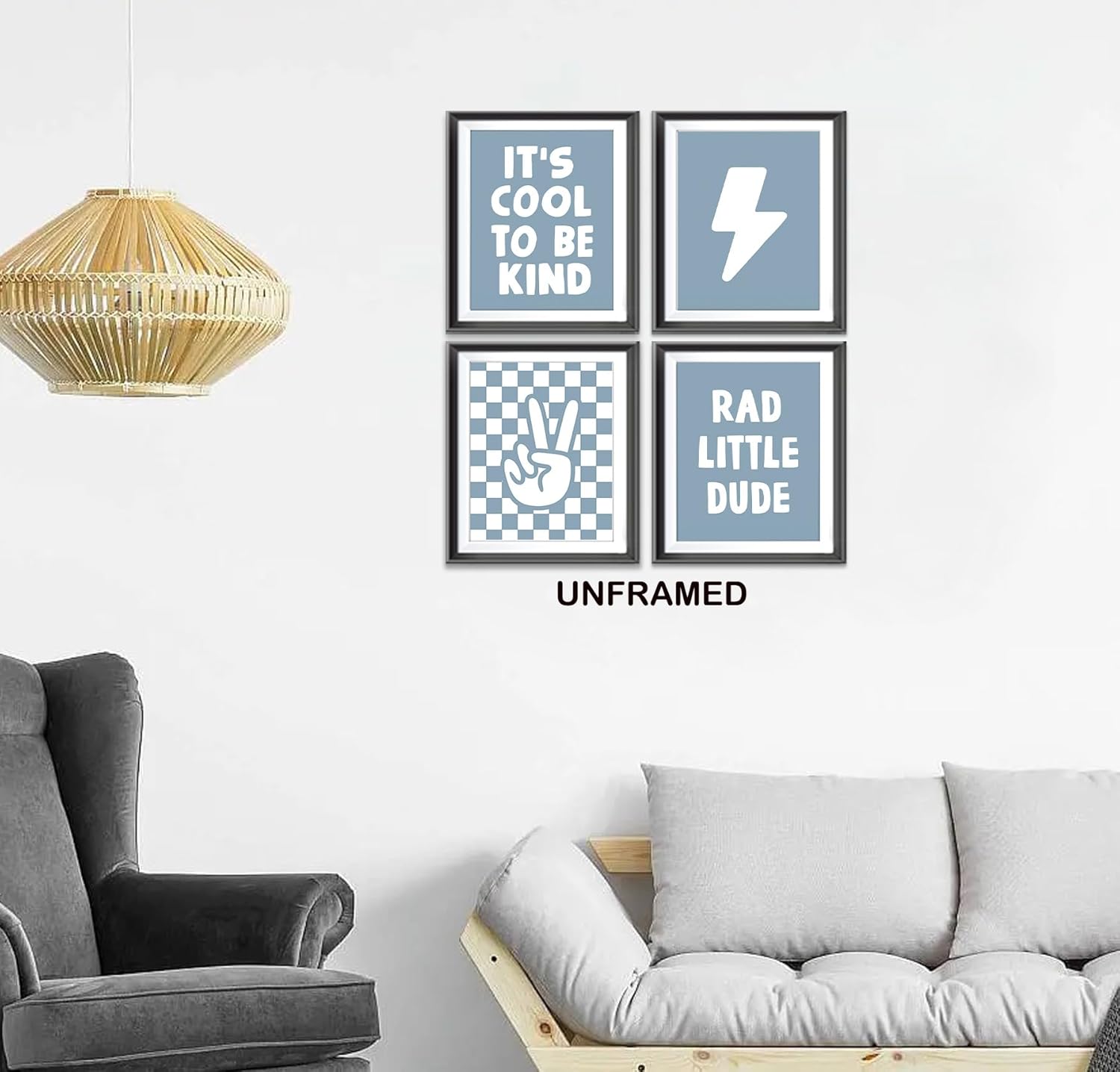 Skiennix Retro Black Checkered Poster Prints - Peace Hand Sign Wall Art for Teen Room | 4 Unframed 8x10 Inches