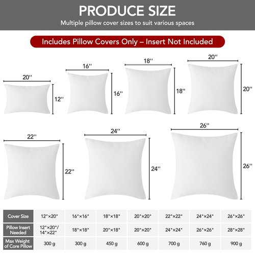 Deconovo Pillow Covers ONLY, Set of 4, 18x18 Inch Decorative Throw Pillow Cover, Cushion Case Covers for Bed Sofa Living Room Bedroom, White