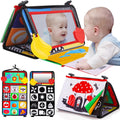 Skiennix Tummy Time Baby Mirror - High Contrast Infant Toy for Brain Development | Crinkle Cloth Book & Teether, 0-6 Months