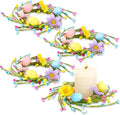 Jansun Easter Candle Rings - 4 Pcs Mini Wreaths with Pink & Blue Eggs for Table Decor | Festive Centerpieces