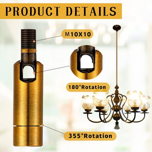 Tondiamo 4 Pcs Golden Sloped Ceiling Light Adapter 180 Degree Pendant Suspension Canopy for Chandelier Track Ceiling Lamp Pendant Vaulted Overhead Light Hanging Helper for Vaulted or Angled Overhead