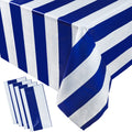 peony man 4 Pieces Blue and White Striped Tablecloth Nautical Blue Plastic Table Cover Waterproof Disposable Rectangle Tablecloth for Party Kitchen Dining Table Decor