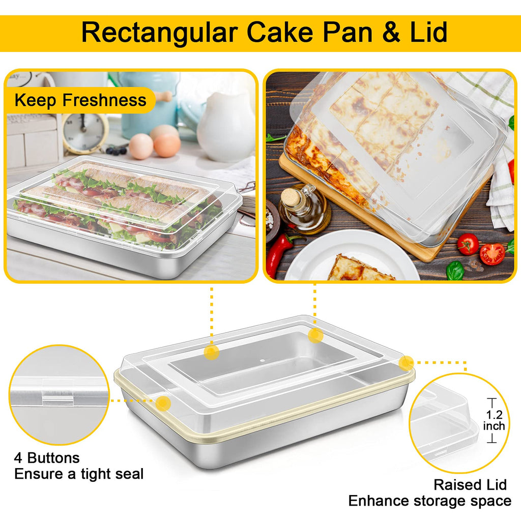 Bakeware Sets, P&P CHEF 9-Piece Stainless Steel Baking Pans Set, Round/Square Cake Pan, Toaster Oven Pan, Lasagna Pan, Loaf Pan, Pizza Pan, Muffin Pan, Dishwasher Safe & Durable, Healthy & Non-toxic