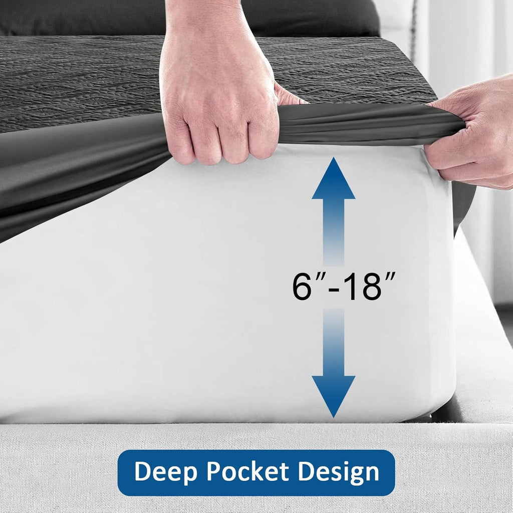 Sufdari Twin Waterproof Mattress Cover - Breathable & Noiseless Quilted Bed Pad | Ultra Soft Dark Grey, Fits 8-18" Deep Pocket