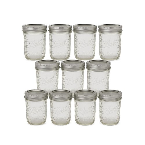 Ball - 8 oz Quilted Mouth Glass Mason Jars | 11 Pack Jars with Airtight Lids | Large Glass Jar for Food Storage with Lids | Ideal for Canning, Fermentation, Pickling, Kombucha Brewing | Set of 11