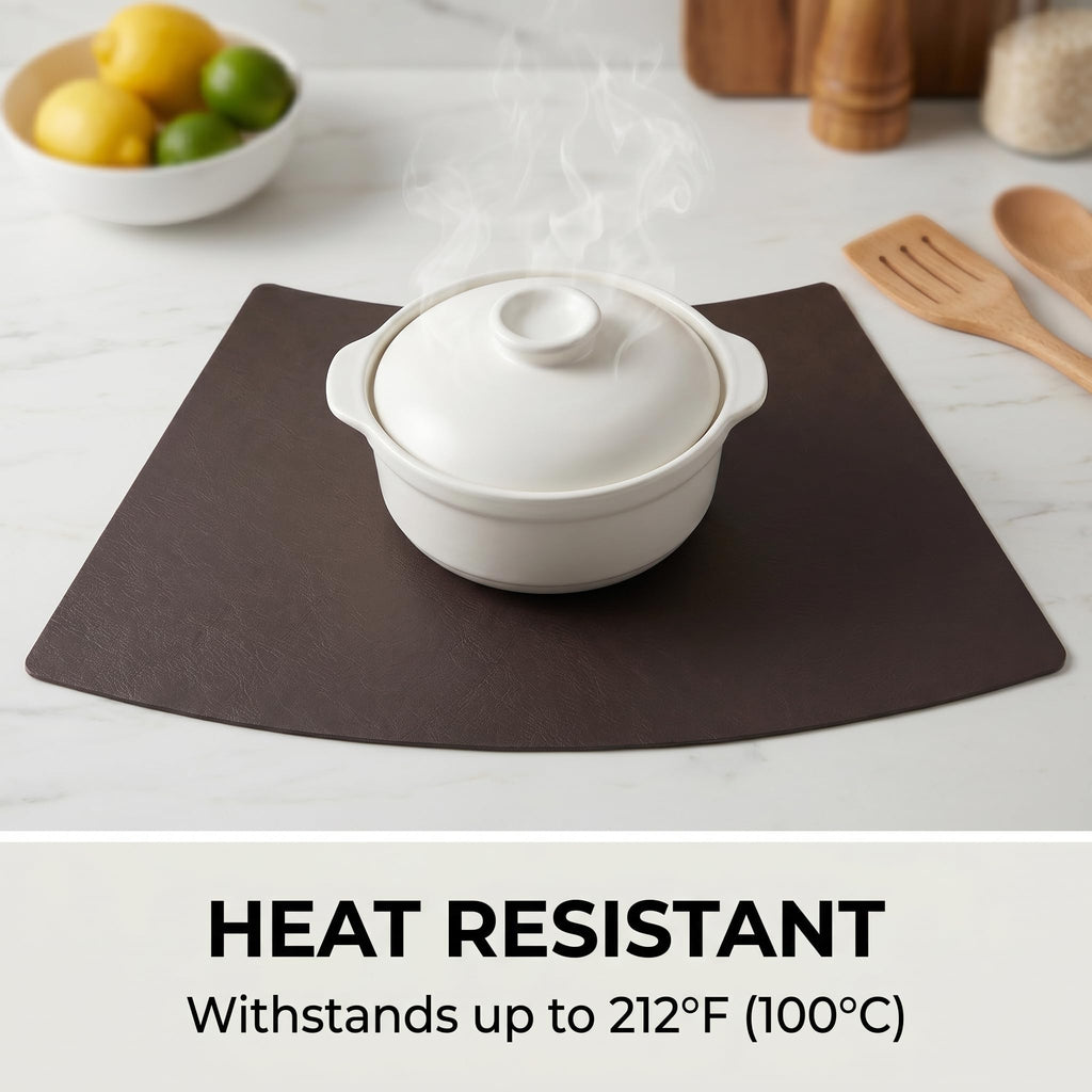 Leather Round Table Washable Placemats, Thick Faux Leather Heat Resistant Wedge Table Placemat, Waterproof Non-Slip Easy to Clean Place mat for Kitchen Coffee Dining Room Table Set of 6