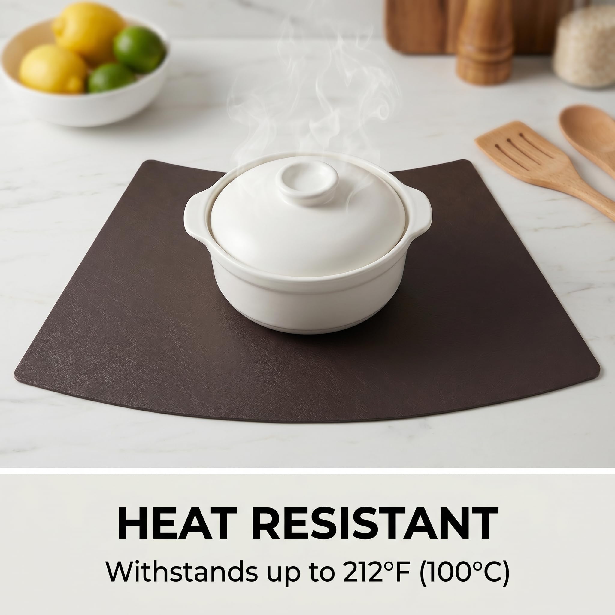 Leather Round Table Washable Placemats, Thick Faux Leather Heat Resistant Wedge Table Placemat, Waterproof Non-Slip Easy to Clean Place mat for Kitchen Coffee Dining Room Table Set of 6