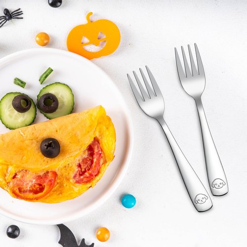 DRKIO Stainless Steel Toddler Forks Set - 12 Pieces Kids Forks Set Children Safe Food Grade Kids Silverware Small Forks Metal Toddler Utensils Dishwasher Safe Mirror Polished
