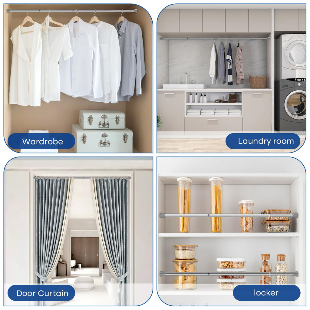 Shower Curtain Rod Tension Curtain Rod 30-64 Inch Silver Shower Rod Curtain Rod no Drilling Expandable Tension Curtain Rod Spring Curtain Rod for Bathroom Closet Doorway Door