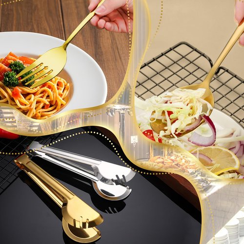 ZLMTZDJD 24pcs Serving Utensils Set, Large Stainless Steel Serving Utensils - Durable for Buffets, Dinner Parties, Weddings and Restaurants (GOLD)