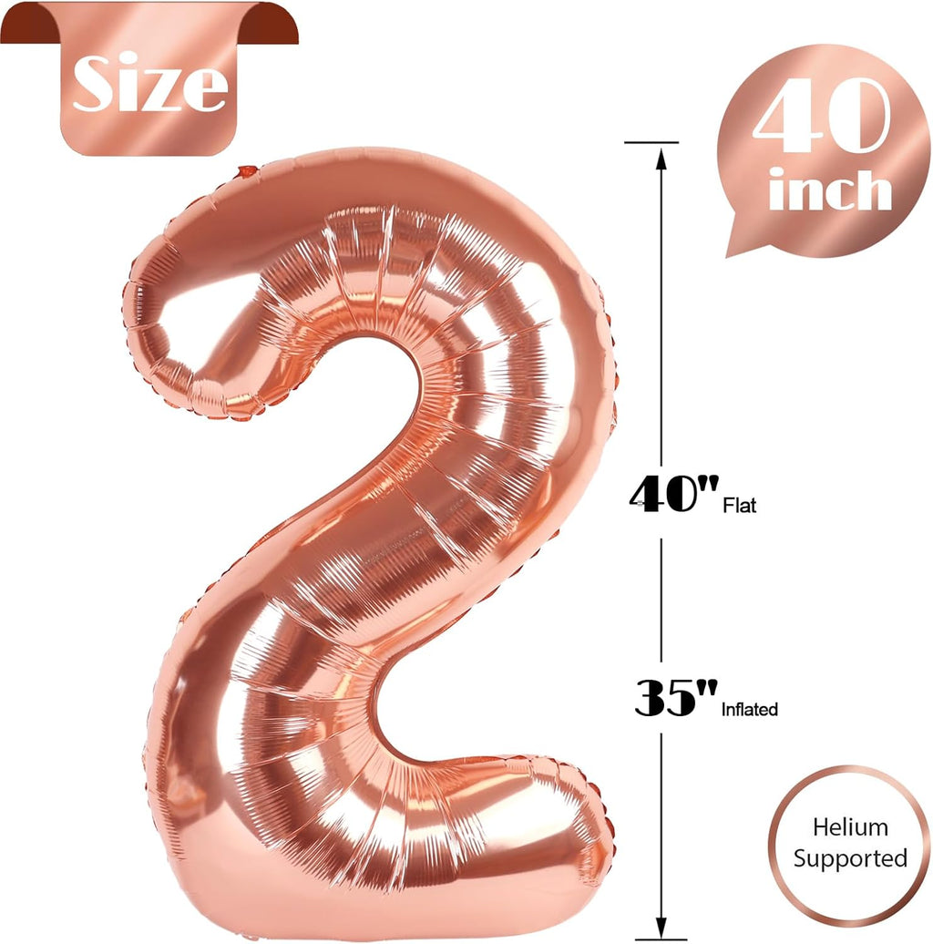 Rose Gold Number 2 Balloon - 40 Inch 2nd Birthday Decoration for Toddlers | Sparkling Party Decor