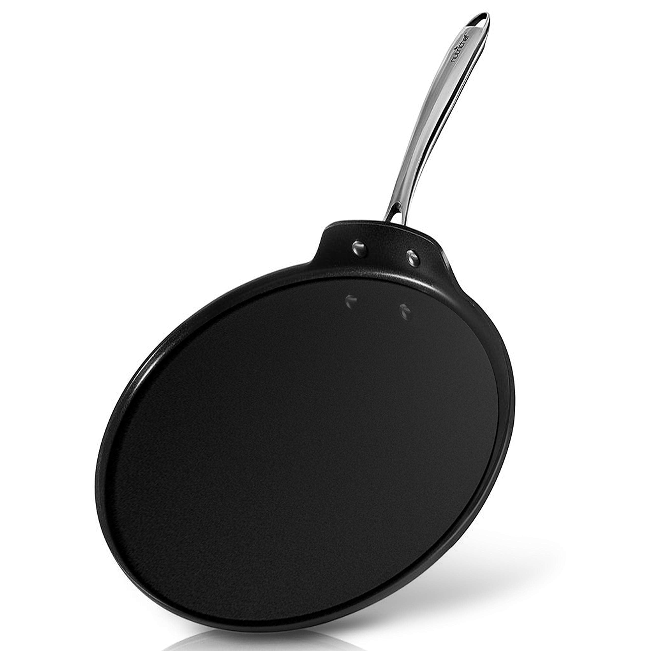 NutriChef 12 Inch Crepe Pan Non Stick, Ideal for Large Pancakes, Dosa, Chapati & Tortillas, Hard-Anodized, Dishwasher Safe