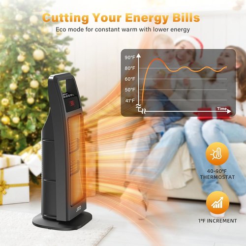 JRD 24" Fast Electric Space Heater with Remote, 75° Oscillation, 1-8H Timer, Thermostat, Safe Protection, 1500W Portable Heater for Indoor Use, Large Room Bedroom Office