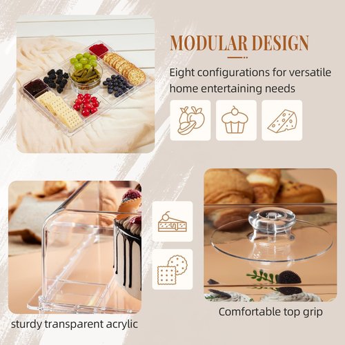 Cake Stand with Lid-Extra Large 17" Rectangular Cake Holder,8-in-1 Multi-Functional Dessert Table Display Set & Charcuterie Board,Acrylic Cake Plate Dome Cover for Weddings/Cheese/Veggie/Chips & Dip