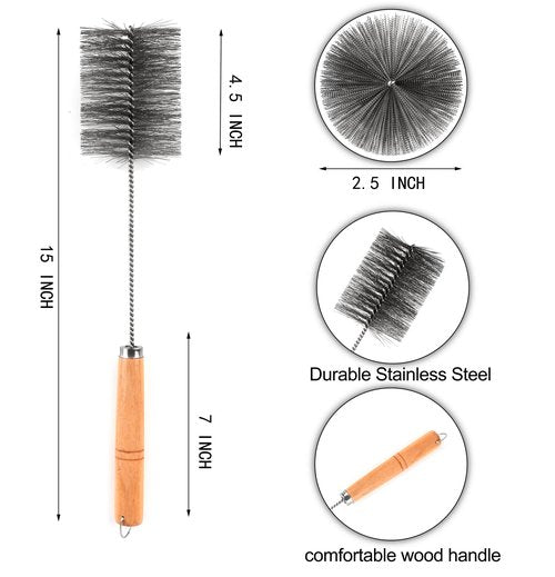 15-inch Tent Wood Burning Stove Pipe Cleaning Brush with Stainless Steel Bristles, and Chimney Cleaning Wire Brush | for All Kinds of Pipe Cleaning. (2.5IN)