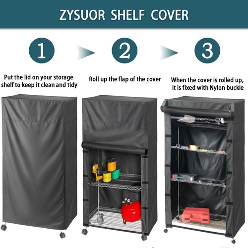 ZYSUOR Waterproof Shelving Cover for 36" x 24" x 72" Wire Racks | Heavy-Duty Storage Shelf Cover with Nylon & Hook-and-Loop Closure | Black (No Shelves)