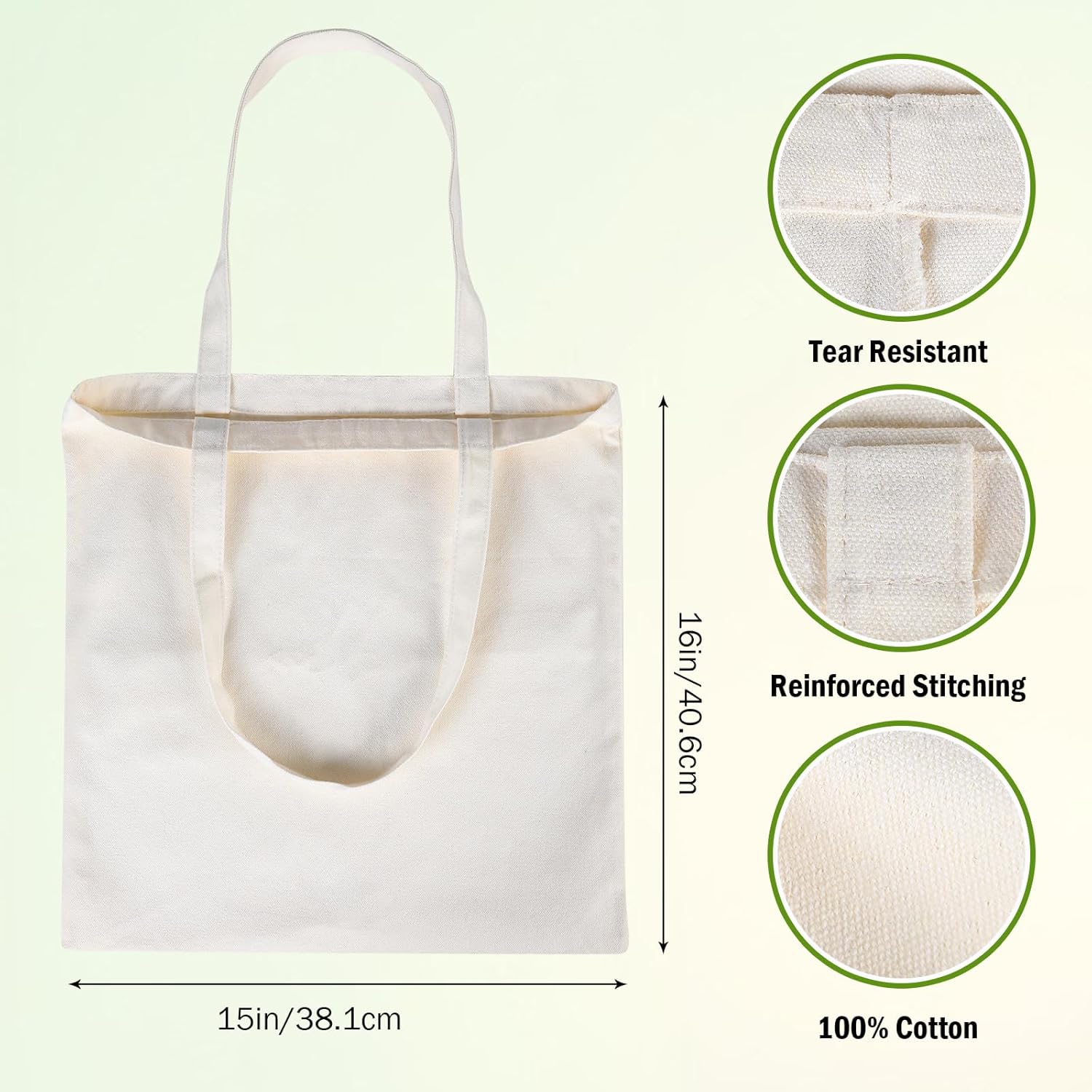 Skiennix 18 Pcs Canvas Tote Bags - Eco-Friendly, Reusable Natural Color 15 x 16 Inch for Grocery & DIY Gifts