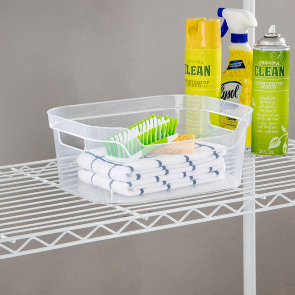 Sterilite Medium Open Scoop Front Storage Bin - Clear with Comfortable Carry Handles | 8 Pack (5.25x9.5x13 In)