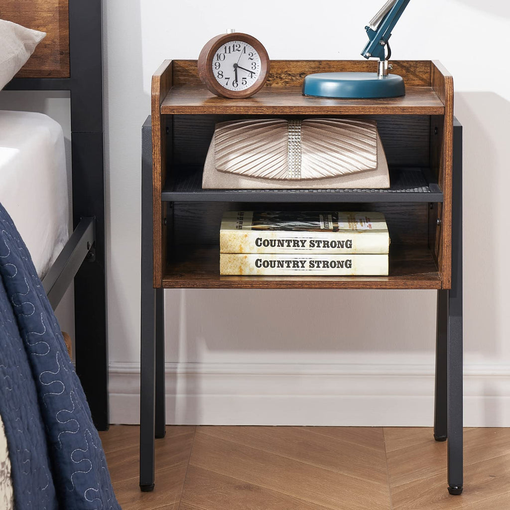 VECELO Nightstand Industrial Side Table/End Table/Stackable Accent Furniture with 2-Tier Open Storage Shelves for Bedroom, Living Room and Small Spaces