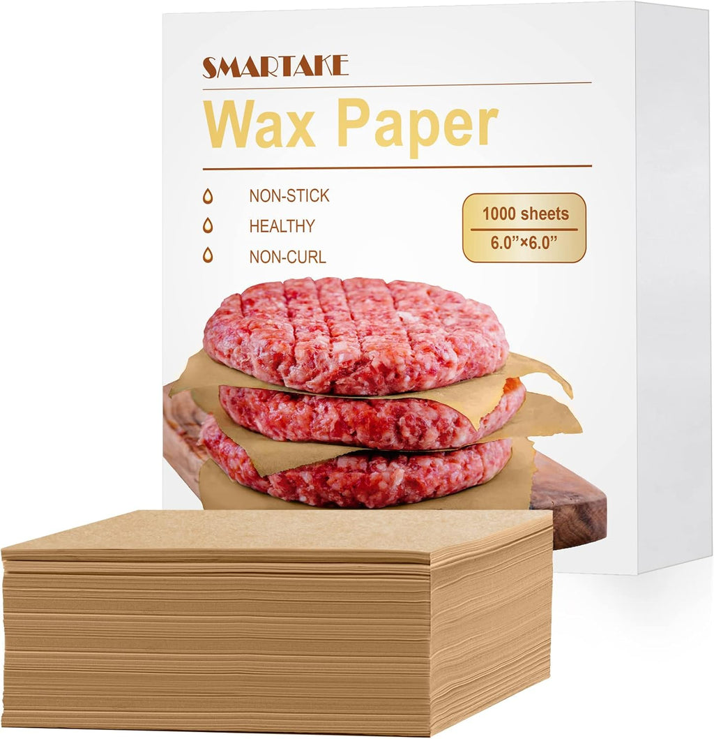 SMARTAKE Non-Stick Wax Paper - 1000 Pcs 6x6 Inch Hamburger Patty & Sandwich Separators | Unbleached, Ideal for Lunches & Parties