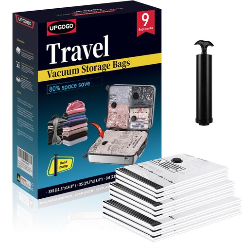 UPGOGO Travel Vacuum Bags for Luggage with Hand Pump,Vacuum Seal Bags for Clothing,Packing Cubes Compression,Cruise Ship and Travel Essentials(Combo 9 Pack)