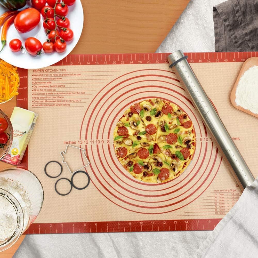 Skiennix Extra Thick Silicone Pastry Mat - Large Non-Stick Baking Mat with Measurements | 16"x24", Red