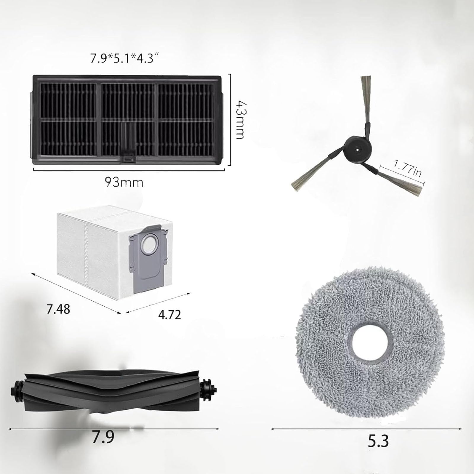 Replacement Parts for MOVA P50 Pro Ultra: MOVA P10 Vacuum Cleaner 18pcs Accessories kit, 2 Main Brushes 4 Filter 4 Dust bag 4 Side Brushes 4 Mop Pads