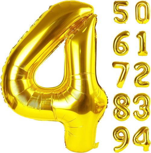 Gold 4 Balloon - 40 Inch Number 4 Balloon for 4th Birthday Party Decorations | Gold and Black Design