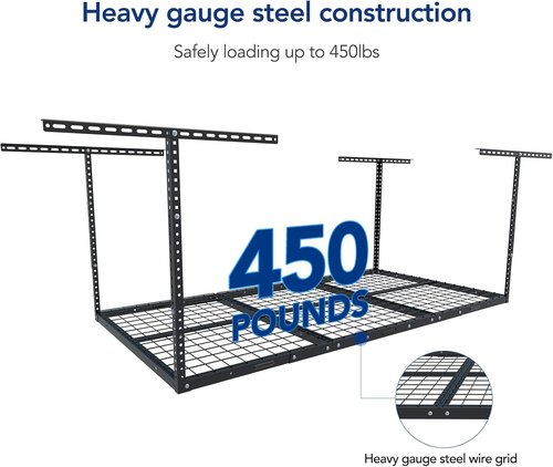FLEXIMOUNTS 3x6 Overhead Garage Storage Rack - Adjustable Ceiling Design | 450lbs Capacity, Black