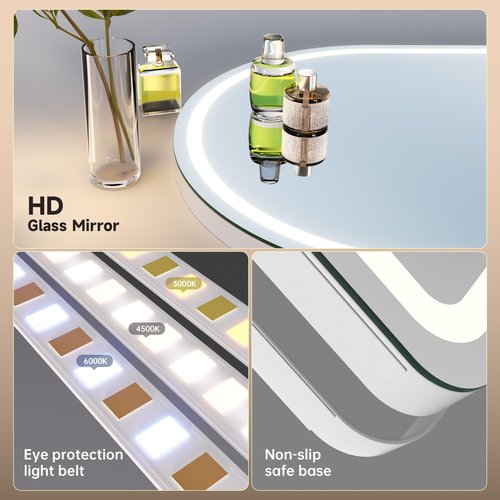 MINISO Vanity Mirror with Lights-12" x 14" Arched Makeup Mirror with 3 Color Lights, Adjustable Brightness,10X Magnification