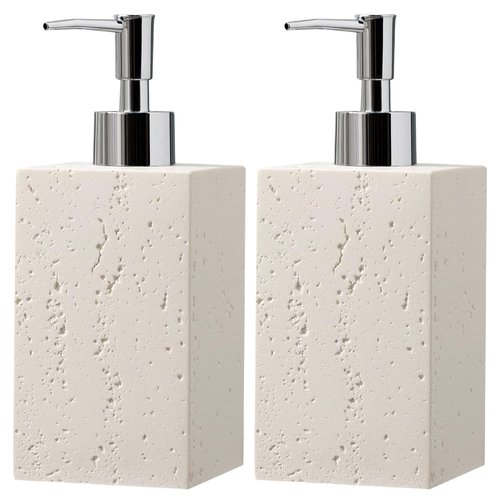 WUUAHOME Soap Dispenser 420ML 14OZ, 2pcs Luxurious Hand Dish Soap Dispenser Set, Refillable Lotion Bottle with Rustproof Pump for Bathroom Countertop Kitchen Sink (Off White)