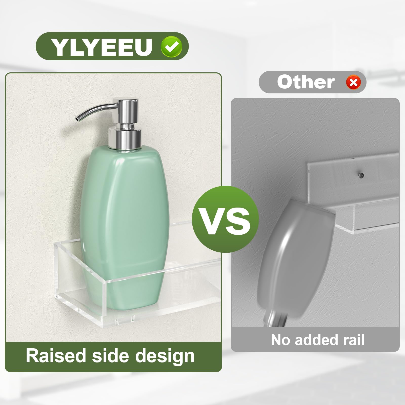 YLYEEU 2PCS Acrylic Floating Shelves for Wall, 15" Clear Acrylic Shelves, Bathroom Shelf with Two Types of Installation, Space Saving Hanging Wall Shelf for Bathroom, Living Room, Bedroom, Kitchen