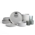 Stone Lain Haven Stoneware 16-Piece Dinnerware Set, Plates and Bowls Sets for 4, Grey Dish Set, Includes Dinner and Salad Plates, Cereal Bowls, Glassware, Microwave & Dishwasher Safe