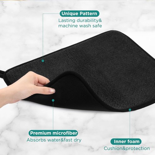 GeeRic Microfiber Dish Drying Mat - Super Absorbent & Reversible Kitchen Pad | 12x16 Inch Black