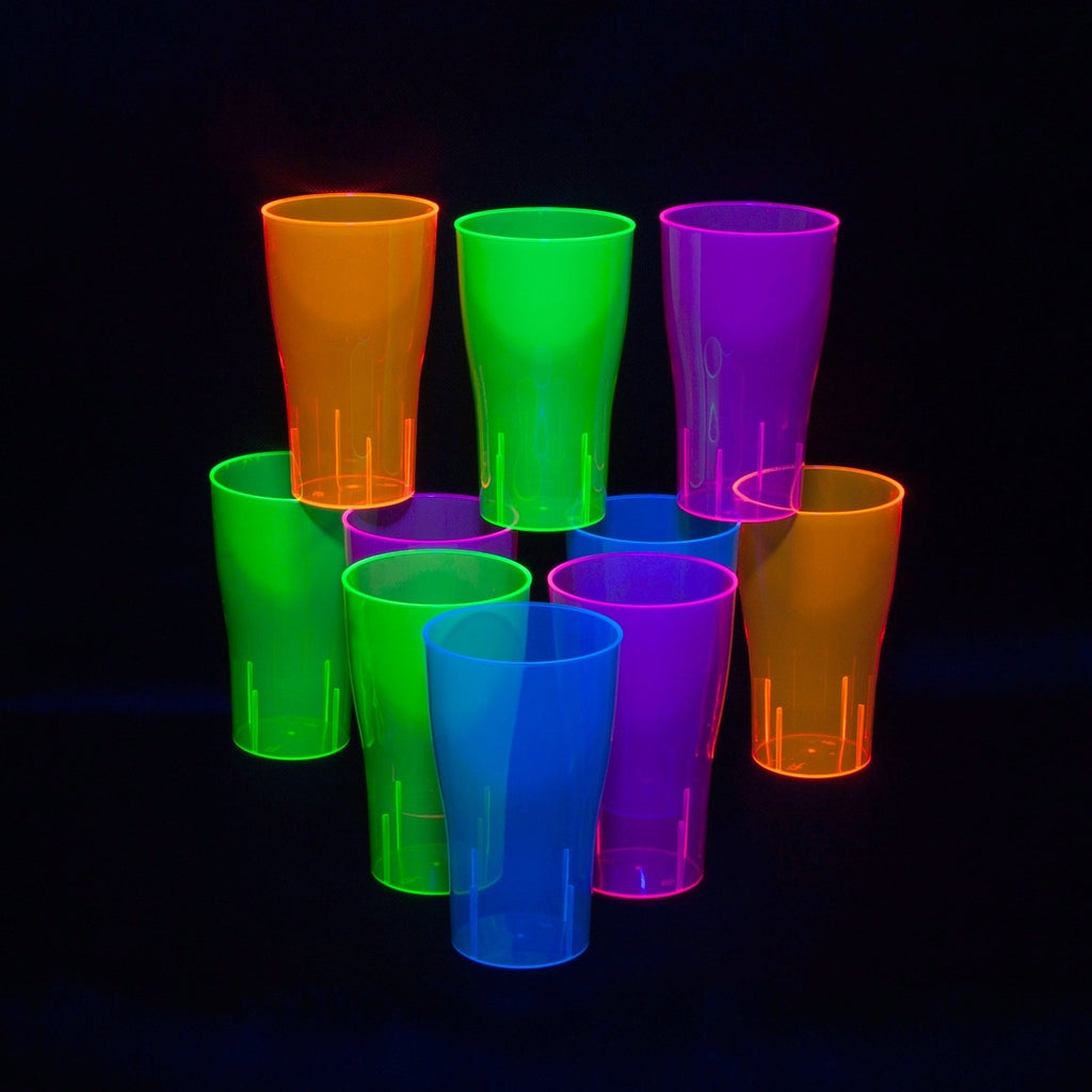 Party Essentials N161090 Brights Plastic Party/ Pint Glasses, 16-Ounce Capacity, Assorted Neon Pink/Green/Blue/Orange (Case of 120)