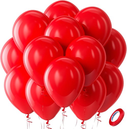 Bezente Red Balloons - 100 Pack 12-Inch Round Latex Balloons for Valentine's Day & Party Decor