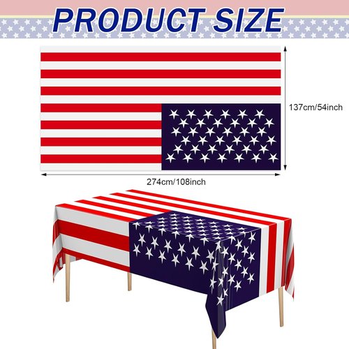 Newwiee Patriotic Tablecloth - American Flag Design | Disposable 54x108 Inch Rectangle (6 Pcs)