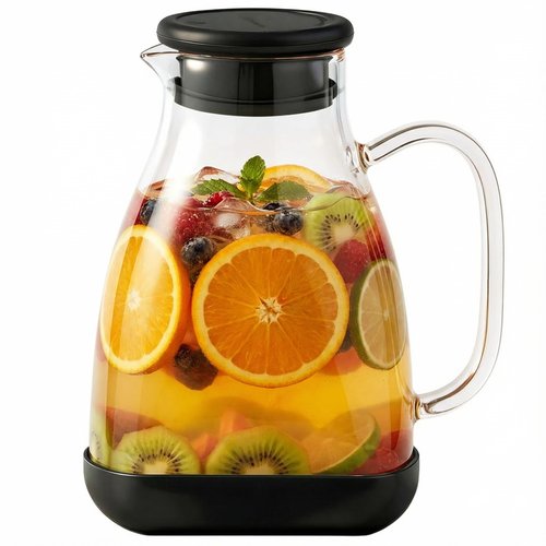 Spreccio Glass Pitcher with Lid, 68 oz(1/2 Gallon), Hot/Cold Glass Water Jug with Silicone Lid, Borosilicate Glass Carafe Wide Mouth Juice and Iced Tea Beverage Serveware (Flat)