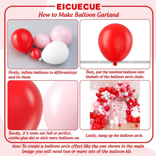 EICUECUE Valentines Day Balloons Garland Arch Kit - Different Size Red Pink White Balloons and Heart Foil Balloons for Valentine's Day Galentine's Day Engagement Anniversary Party Decoration Supplies