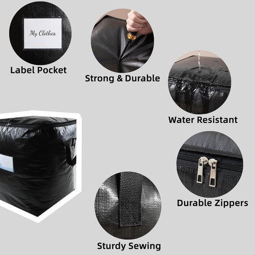 3 Pack Extra Large 91L Heavy Duty Moving Bags - Waterproof Foldable Storage Totes for Clothes & Bedding