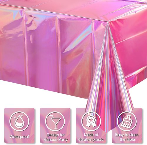 FunnyPars Iridescent Pink Tablecloths - Shiny Disposable Laser Rectangle Covers | 54x108 Inch for Parties & Events