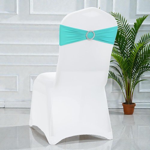 MDS Spandex Chair Sashes - Universal Fit Elastic Stretch Ties with Buckle for Weddings | Aqua Blue - Pack of 125