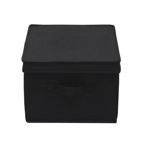 Household Essentials Large Fabric Storage Box With Lid Box, Black, Set of 2