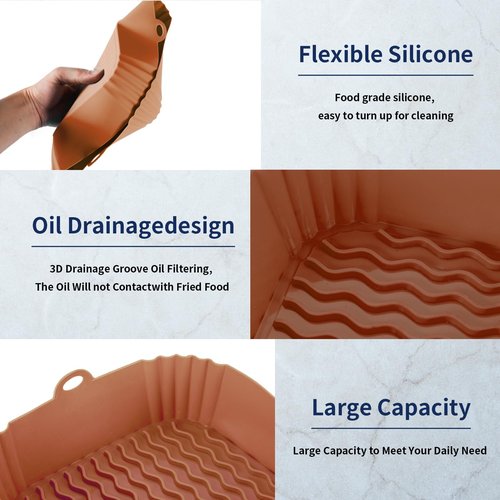 Boribim 9 Inch Large Air Fryer Silicone Liners - 2 PCS Square Reusable AirFryer Basket Liners for 5-8QT Air fryer, Air fryer Accessories for Baking Roasting Microwave (Black + Brown)