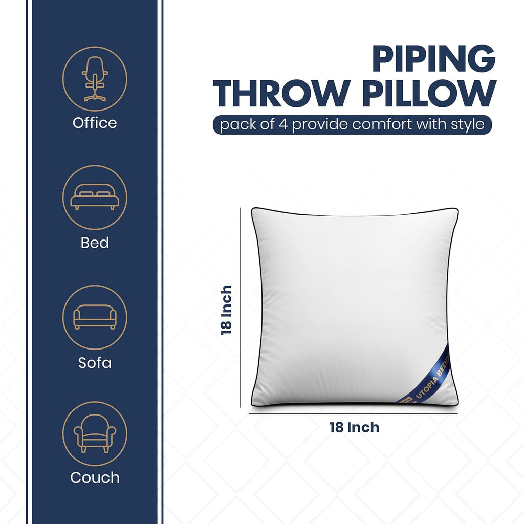 Utopia Bedding Throw Pillow Inserts - Pack of 4 White Decorative Pillows | 18 x 18 Inches for Sofa & Bed