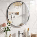YYXW Brushed Nickel Round Bathroom Mirror for Wall, 24 inch Sliver Circle Mirror for Wall, New Frame Design, Tempered Glass,Wall Mounted Circle Mirror for Vanity, Entryway, Bedroom, Restroom
